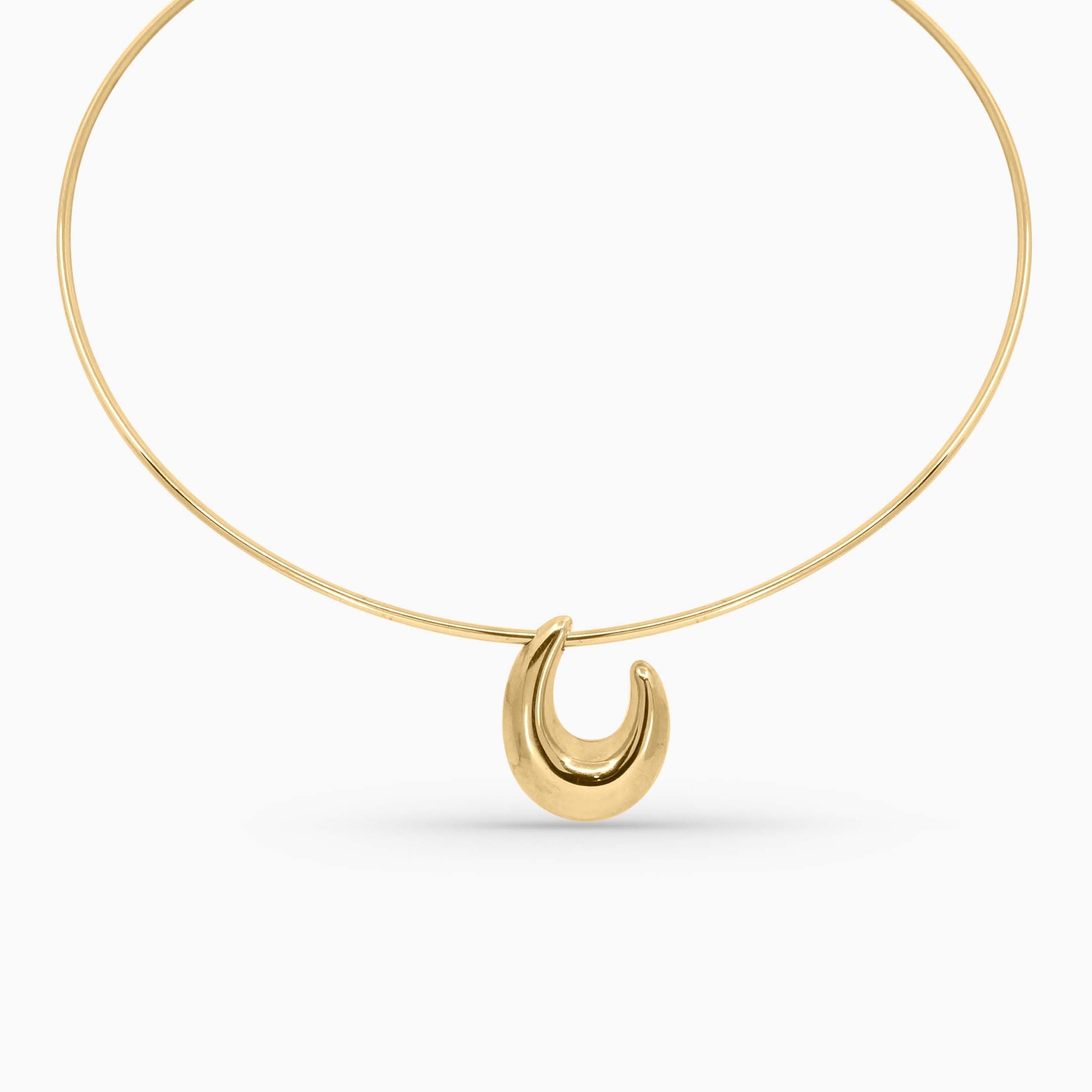 Women's Necklace Half Moon Pendant with Gold Necklace in 10k Pochy Jewelry in Miami